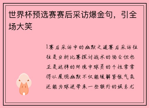 世界杯预选赛赛后采访爆金句，引全场大笑