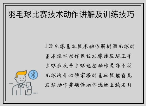 羽毛球比赛技术动作讲解及训练技巧